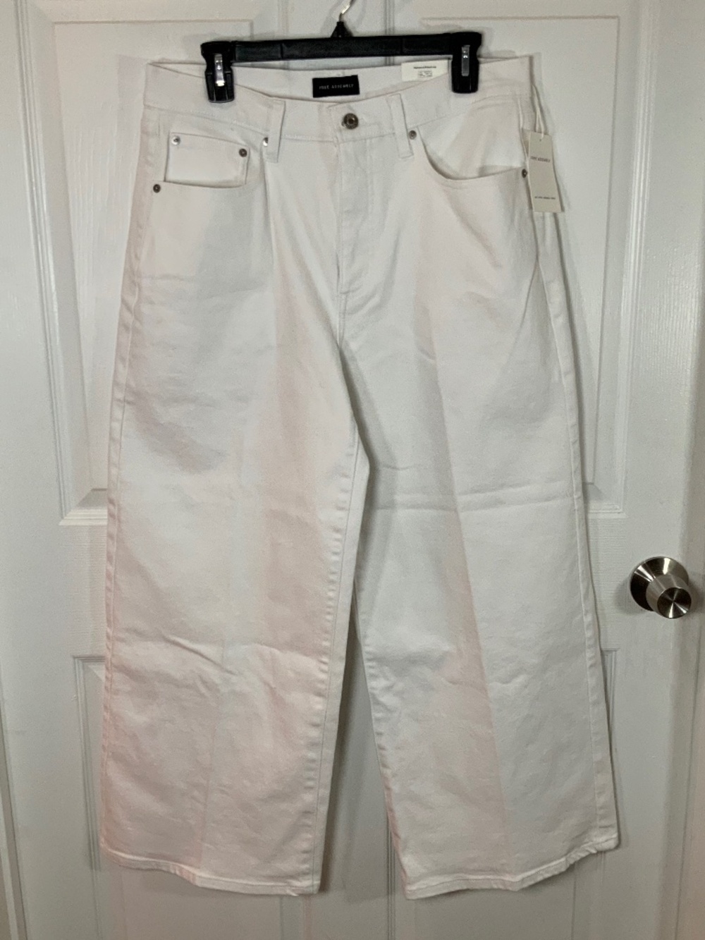 Free Assembly White Wide Leg Crop Jeans High Rise Coastal Chic Resort Size 14
